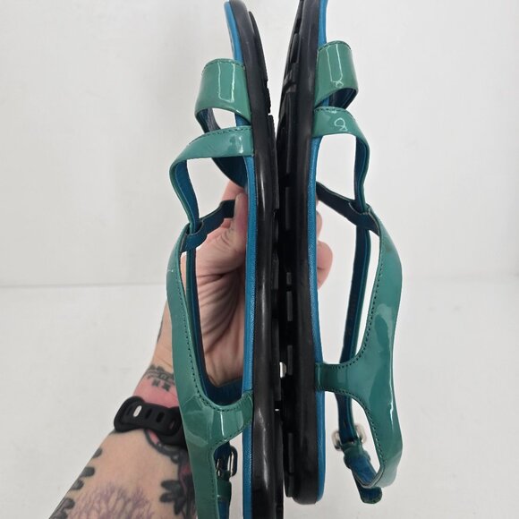vintage Y2K Prada | teal blue patent leather strappy flat sandals | WMS 6 - Picture 9 of 12